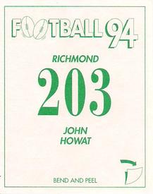 1994 Select AFL Stickers #203 John Howat Back